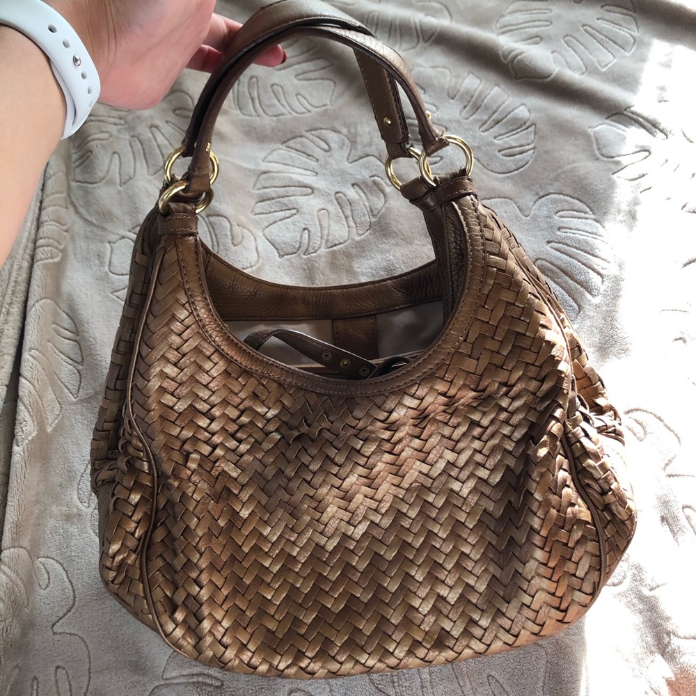 Cole Haan bronze woven design handbag